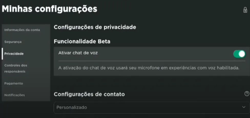 Ativar o Voice Chat no Roblox: Ligado