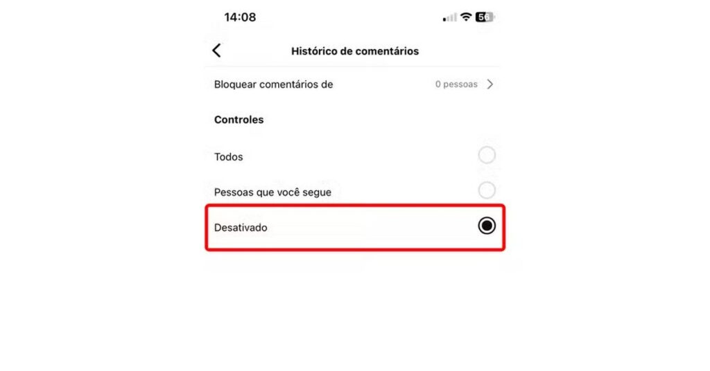 Desativar os comentários